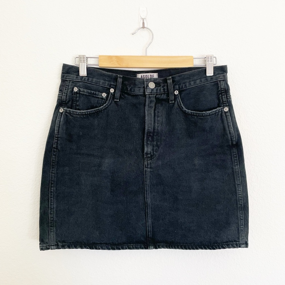 AGOLDE Kat High Rise Pencil Denim Mini Skirt Black - Picture 2 of 6
